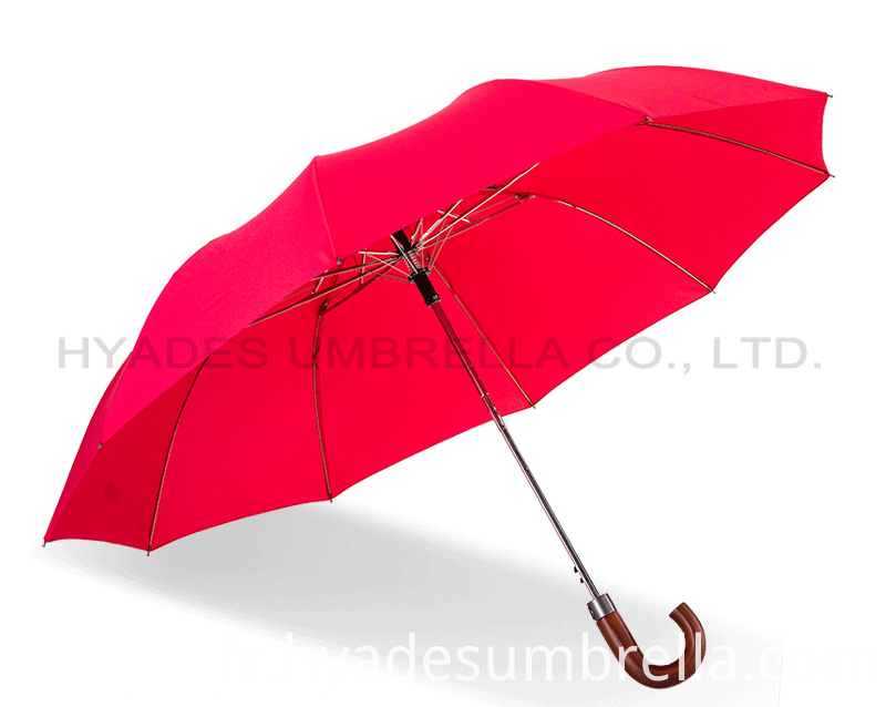 Poignée en bois colorée en bois 2 Parapluie pliant Wine Colored Wooden Handle 2 Folding Umbrella